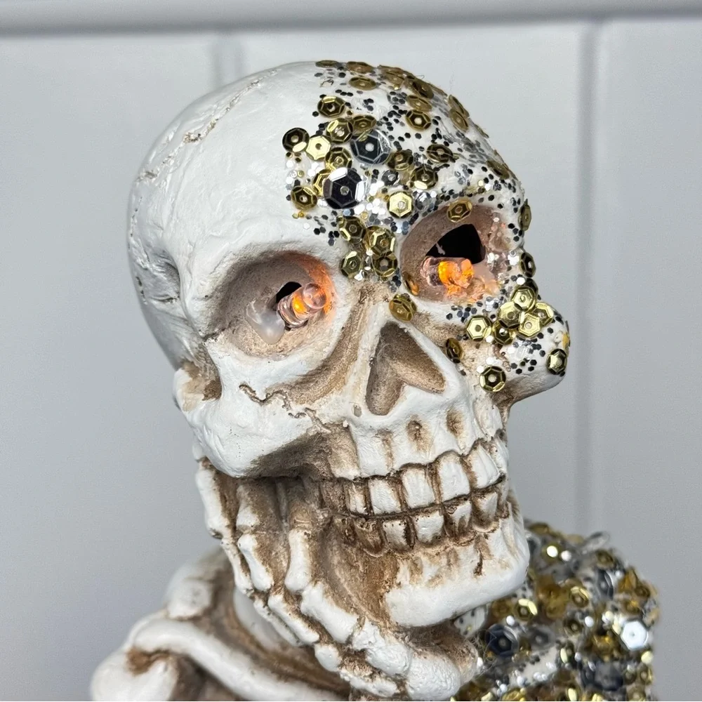 NEW Midnight Manor Light Up Skeleton on Spell Books Halloween Figurine